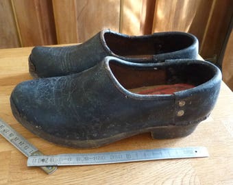 genuine pair of shoe leather and very old wood of the famous Galoche