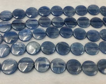 18mm Kyanite Smooth Coin Beads AAA Quality , Blue Kyanite top quality Rare Available- Kyanite coin Beads 40cm .