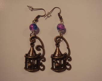Bird in a cage vintage dangling earrings