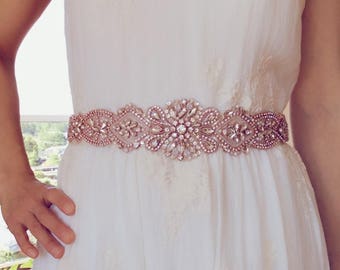 Rose gold Bridal Sash,Wedding Dress Sash Belt, Rhinestone Sash, Rhinestone Bridal Bridesmaid Sash Belt, Wedding dress sash belt
