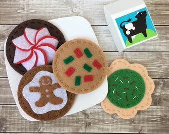 felt Christmas cookies, play food cookies, felt cookies, holiday cookie set, felt food cookies