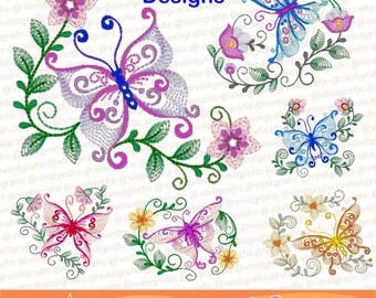 Butterfly Ornaments set of 6 embroidery designs sewing brother emb hus jef pes dst with resizer-converter software included