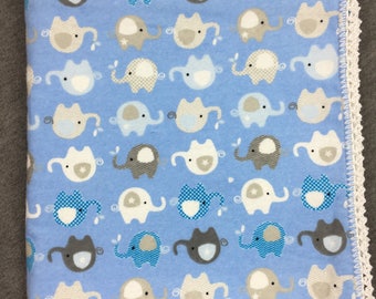 SALE! - Blue Flannel Blanket - Flannel Baby Blanket - Boy Baby Blanket - Boy Swaddling Blanket - Crochet Blanket - Soothing Baby Blanket