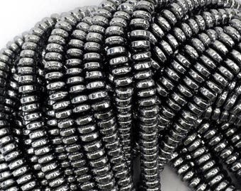 6mm silver hematite heishi rondelle beads 16" strand 38993