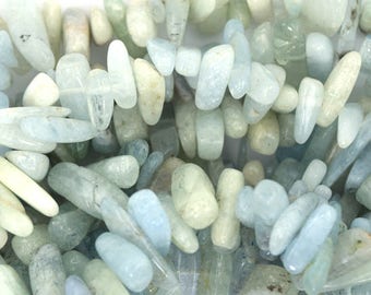 11-22mm natural aquamarine stick beads 15" strand 37327