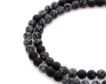 Set of 20, 50 or 100 Perle Obsidienne (snowflake) speckled black grey 6mm - 8 mm natural
