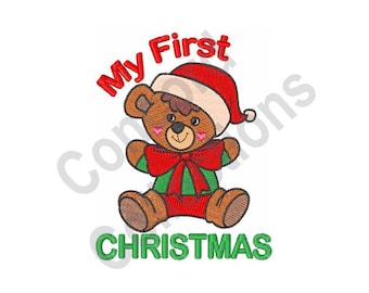 Baby Christmas- Machine Embroidery Design, My First Christmas Teddy Bear - Machine Embroidery Design