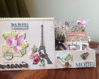 Card shabby chic, original, hands, 3D, Vintage, fashion, Paris, seamstress, retro