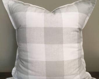 Gray Buffalo Check Pillow Cover, Farmhouse Pillow, 18x18 // 20x20 Throw Pillow Covers, Flat Ruffle Pillow Cover, Decorative Pillow