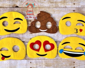 Emoji Inspired Masks Wink Poop Silly Laugh Kiss Love Emoticon Birthday Party Idea Play Costume