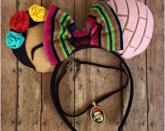 Frida and Pink Concha inspired Disney Ears (chocker not included )