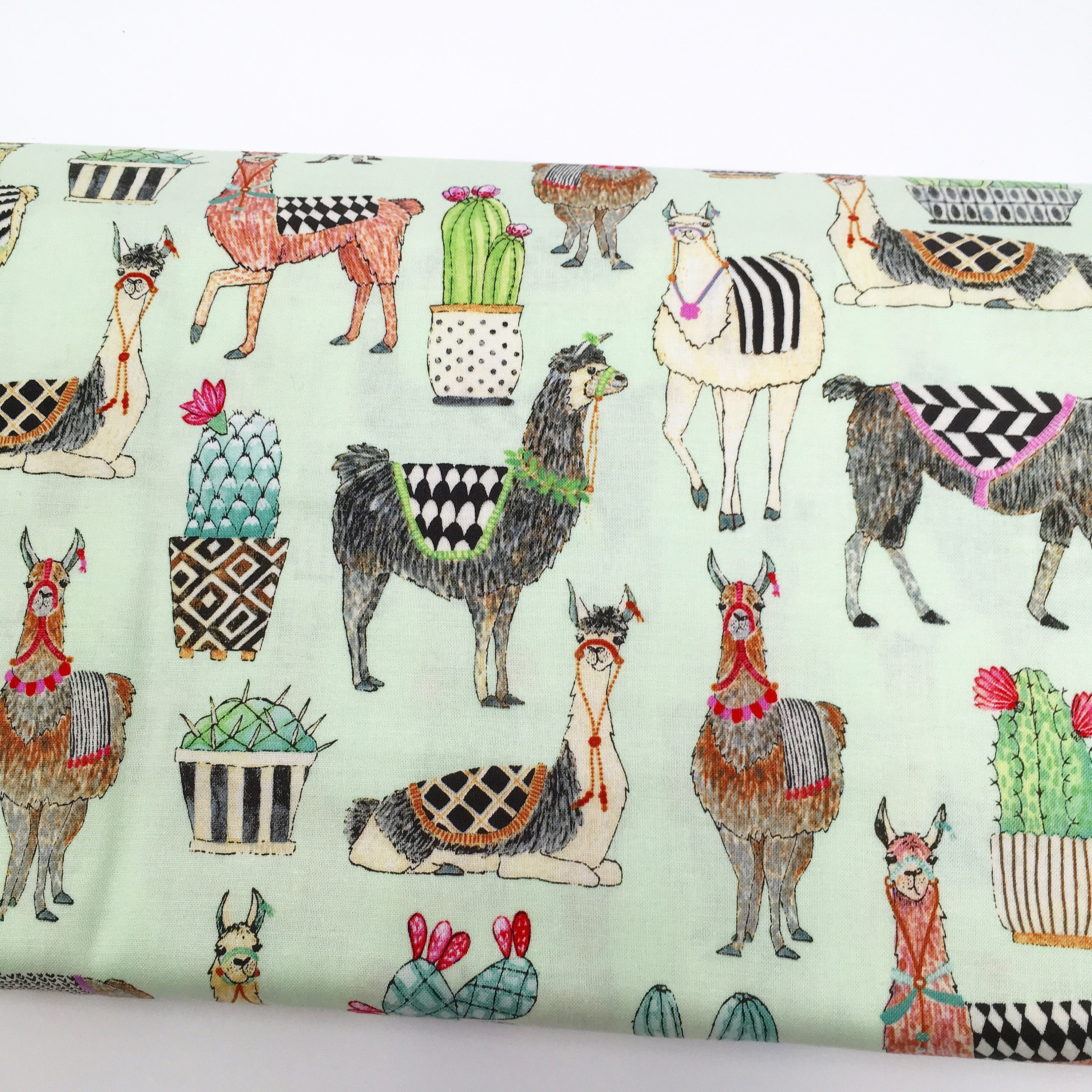MICHAEL MILLER FABRIC lovely llamas, llama print cotton with cactus