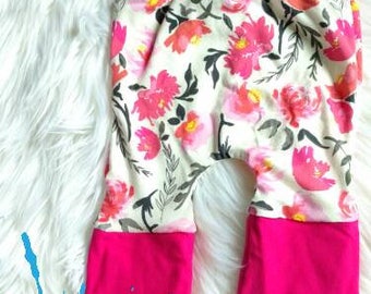 Pantalon évolutif 6-36 mois,short fleurs, flowers,sweet, Watercolor,