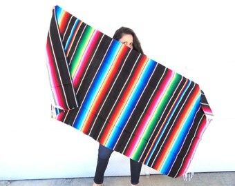 Serape, Mexican Serape, Mexican Blanket, Picnic Blanket, Striped Wool Throw, Beach Blanket, Serape Blanket, Boho Throw Blanket, Throws