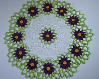 purple flower doily, crochet doily, doily, flower doily, doily