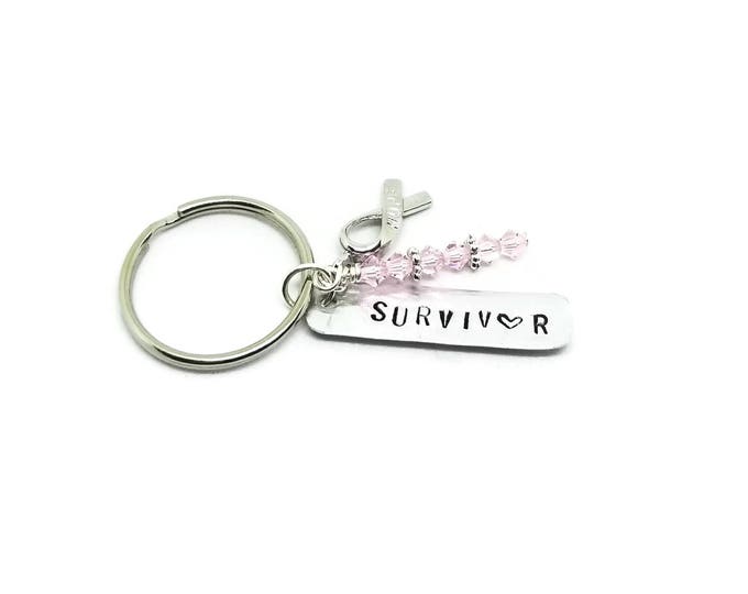 Survivor Hand Stamped Breast Cancer Awareness Key Chain, Pink Ribbon Awareness Key Chain, HOPE Keychain, Unique Birthday Gift, Gift for Her