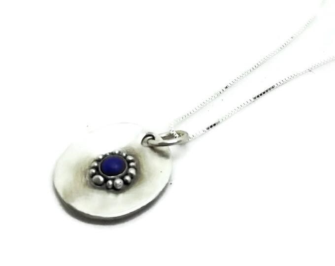 Sterling Silver Lapis Lazuli Necklace, Unique Modern Silver Gemstone Pendant, Gift for Her, One of a Kind Necklace