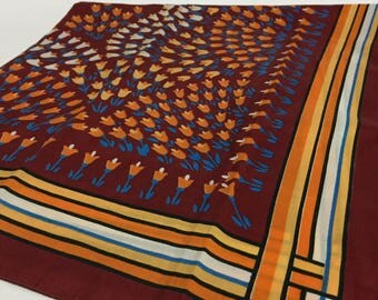 Vintage Scarf - Brown - Flower - Girly Scarf - Square Scarf - Retro Scarf