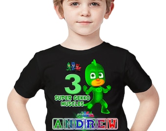 Customized PJ Masks Shirt Add Name & Age Custom Gekko Birthday Party Tee