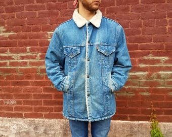 Vintage 1970s 70s Levis orange tab sherpa trucker jacket Men's size 42 large