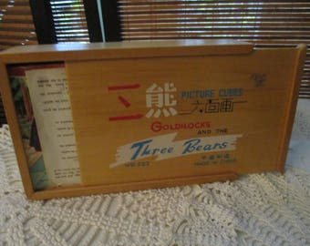 Picture Cubes Goldilocks and the Three Bears Wooden Building Block Puzzle Game (1960s)