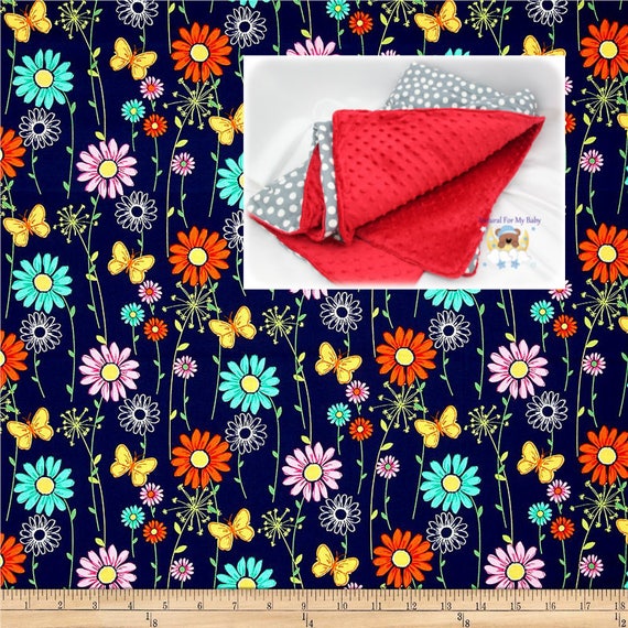 Navy Floral Blanket Girl Flowers Blanket Cotton Minky Blanket