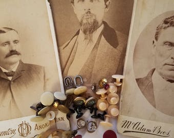 Men's collar buttons/studs and antique cabinet cards