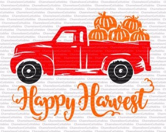 Happy Harvest Truck 2017, svg, cut, file, decal, vector, pumpkin, Fall, Thanksgiving, holidays, silhouette, cricut, clipart, files, design