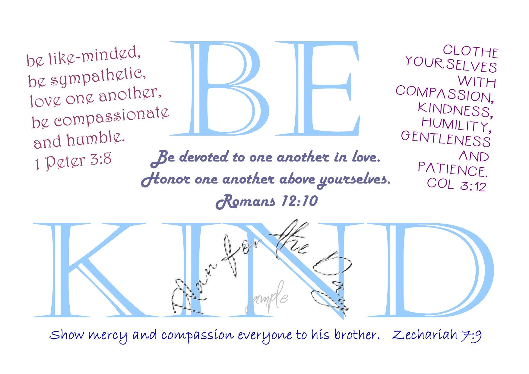 Kindness Bible Verses Printable Character Card or Poster