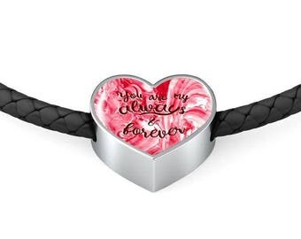 You Are My Always & Forever Heart Shaped Woven Leather Charm Bracelet, Valentine Gift, Pandora Style Charm Bracelet