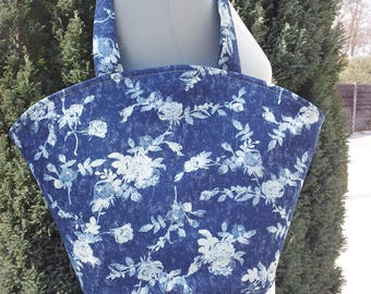 floral denim 597, synthetic blue denim print flowers 2anses to shoulder