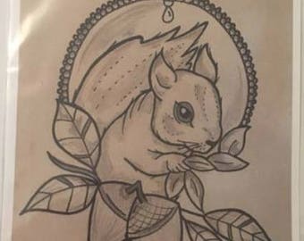 Black and Grey Squirrel Print