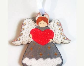 ON SALE Guardian angel Wooden Love angel Heart silver angel Hand painted angel Wood toy Baby room Valentines gift gifts for children