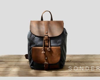 S O N D E R - Waxed canvas backpack, Vintage BackPack, Canvas with Brown Leather, Waxed Canvas Ruck Sack, Laptop bag, Mens / Woman backpack
