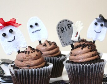 Set of 6 Halloween Cupcake Toppers, Cupcake topper, Halloween Decor, Halloween Party