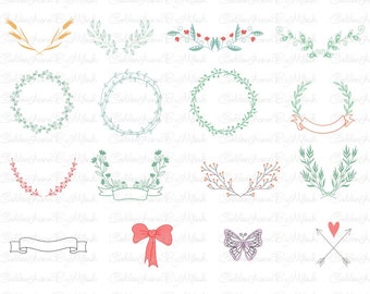 Floral Ornament Svg Floral Wreath Svg Dxf Png Eps Files Vector Hand drawn wreath floral clipart SVG Monogram flowers cutting file
