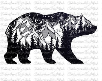 Bear Svg nature Dxf Png Eps Files vector forest wild animal clipart bear totem illustration print boho digital download cutting file
