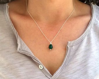Jade Necklace, Sterling Silver, Rose Gold, Simple Necklace, Everyday Necklace, Green Jade Pendant, Bridesmaid Necklace, Gift Mother Necklace