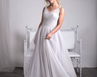 Gray wedding dress,Silver gray wedding dress,Tulle wedding gown-Argenty