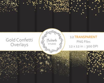 Gold Confetti Digital Overlays, Transparent Gold Confetti Clipart, Scrapbook paper, Gold Confetti Pattern overlays PNG, Digital papers