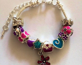 Cute colorful girly little girls kids European charm bracelet