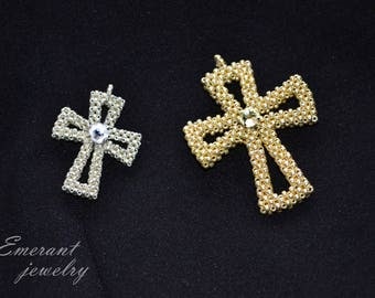 Swarovski Beaded Crystal Cross necklace pendant christian jewelry Silver Gold Rustic gothic celtic pendant charm necklace Religious Jewelry