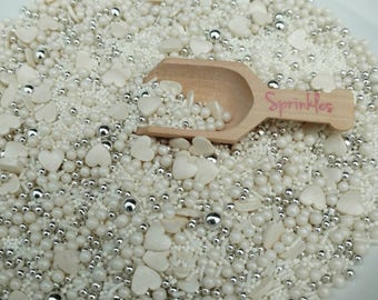 Sprinkle Mix "True Love" wedding Sprinkles, A elegant mix full of love, heart's, silver dragees, sugar pearls and shimmer jimmies