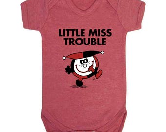 Little Miss/DC Mashup - Harley Quinn/Little Miss Trouble Baby Short Sleeve Bodysuit