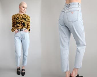 Vtg 90s GUESS High Waisted Light Denim Jeans 27" Waist sz S/M