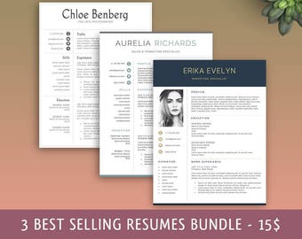 Resume Template 3 in 1. Instant Download. Professional Resume Template. Modern Resume Template, Professional CV Template. Resume Bundle