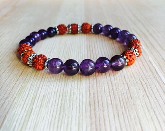 Amethyst and Rudraksha Bracelet. Mala Bracelet, Yoga beads, Japa Mantra and Prayer beads for Peace and Healing. Powerful and uplifting