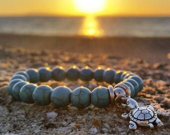 Turquoise Beaded Turtle Bracelet, Women's Jewelry