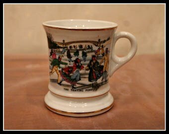 Antique The Skating Pond Mustache Mug, Vintage Mustache Cup, Beards and Mustaches, Gifts for Him, Drinkware, Barware, Antique Moustache Mug