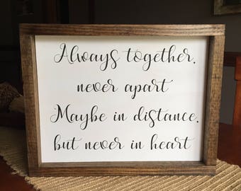 Always together never apart wooden framed sign